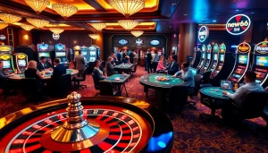 New66 players engaging in thrilling casino games at a luxurious gambling venue.