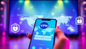 快连VPN interface illustrated on a smartphone, showcasing speed and security features for users.
