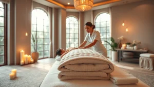 마사지 전문가가 편안한 스파 환경에서 고객을 대하는 모습