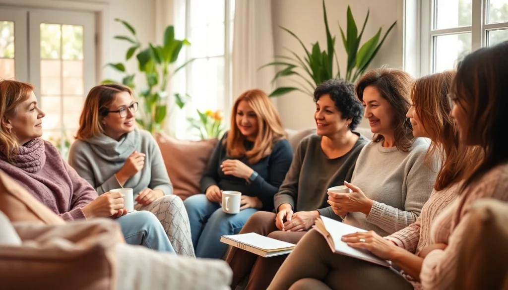Gathering mothers sharing emotional support for moms, creating an atmosphere of empathy and connection.