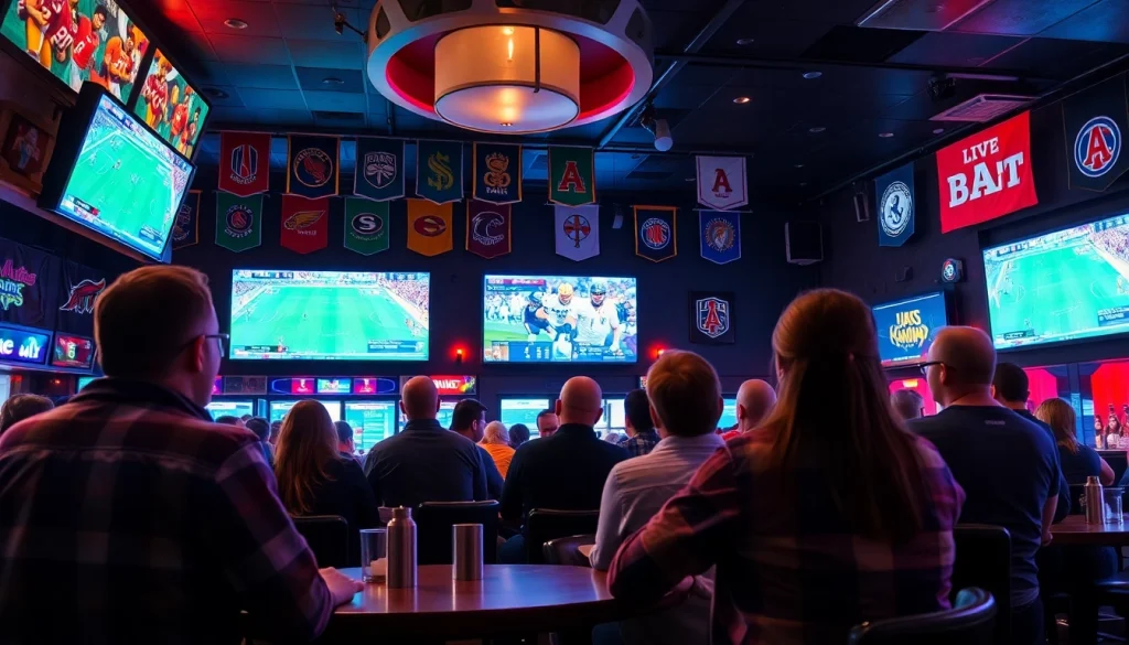 Engaging fans in Oklahoma enjoying sports betting at a lively sports bar atmosphere.