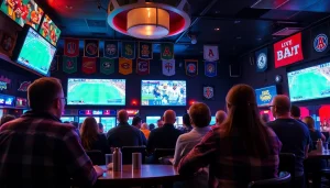 Engaging fans in Oklahoma enjoying sports betting at a lively sports bar atmosphere.