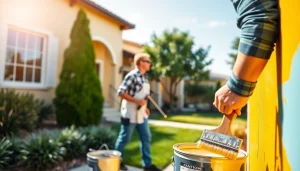 Team of painters enhancing a home's exterior at https://33626painters.com, showcasing vibrant colors and professionalism.