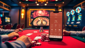 Engaging players utilizing the f12 App at a luxurious casino poker table.
