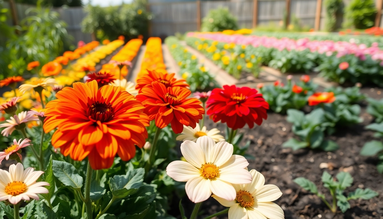 Gardening beauty with colorful flowers and vegetables thriving in a lush backyard.
