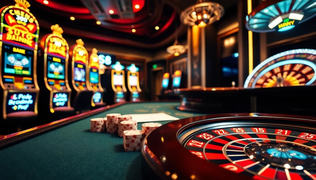 Experience thrilling gameplay at S8 casino with vibrant slot machines and elegant poker tables.