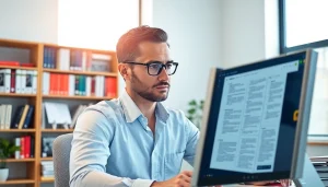 Traduire des documents professionnels sur translatecompany.fr avec un traducteur concentré.