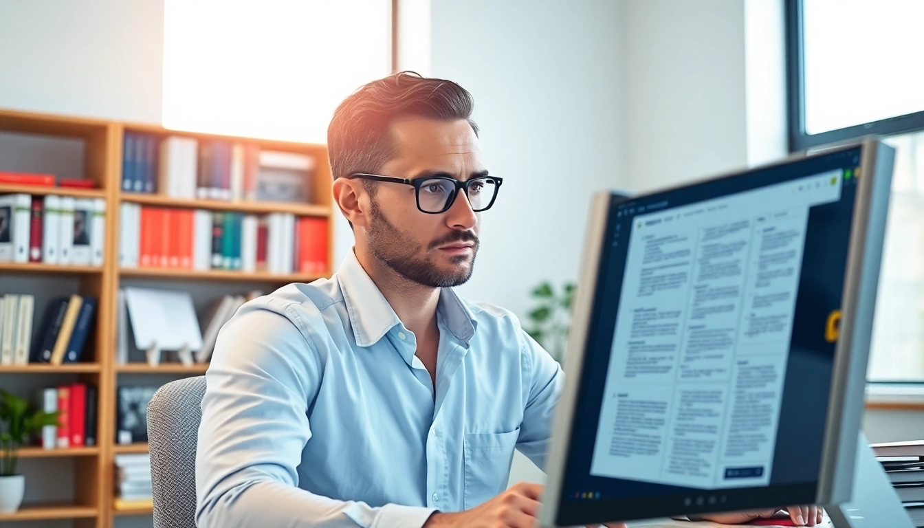 Traduire des documents professionnels sur translatecompany.fr avec un traducteur concentré.