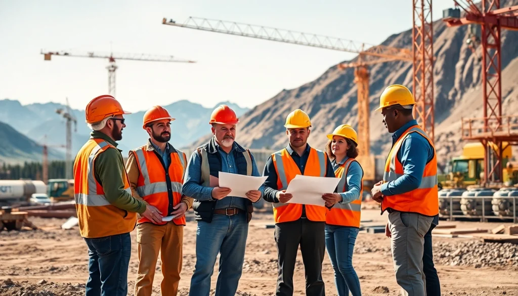 Engaged workers representing the construction association colorado collaborating on-site amidst Colorado’s landscapes.