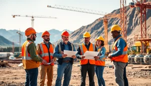Engaged workers representing the construction association colorado collaborating on-site amidst Colorado’s landscapes.