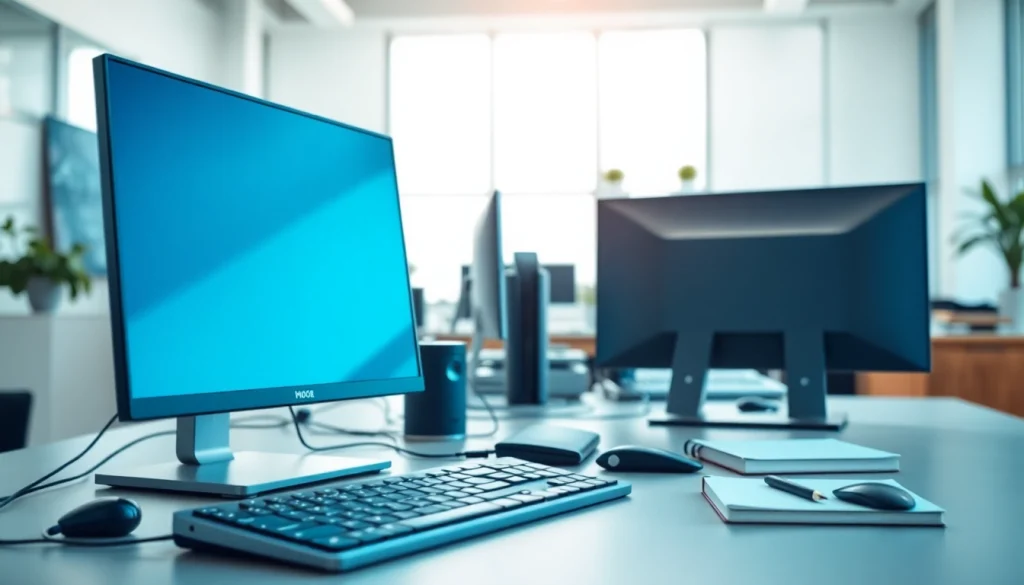 zirvegrupbilgisayar modern teknolojik cihazları profesyonel bir ofis ortamında sergiliyor.