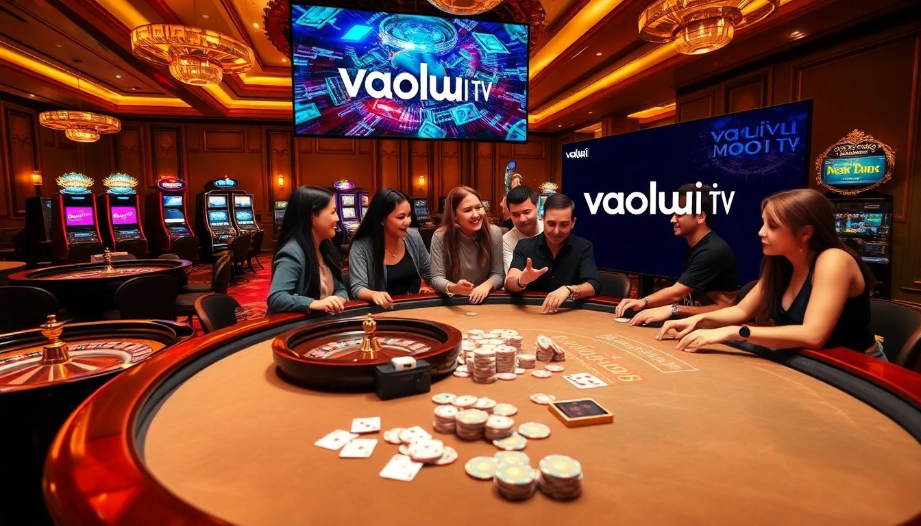 Experience live sports and excitement with Vaoluoi tv on a luxurious casino floor.