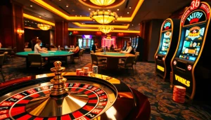 Experience the thrill of winning at a luxury casino featuring vb9, with poker tables, roulette, and slot machines.