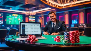 Exciting scene of สมัครแทงบอล with vibrant betting slips and colorful chips at a professional online betting interface.