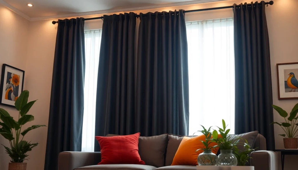 Verduisterende gordijnen in een stijlvolle woonkamer die lichtfilteren voor een gezellige sfeer.