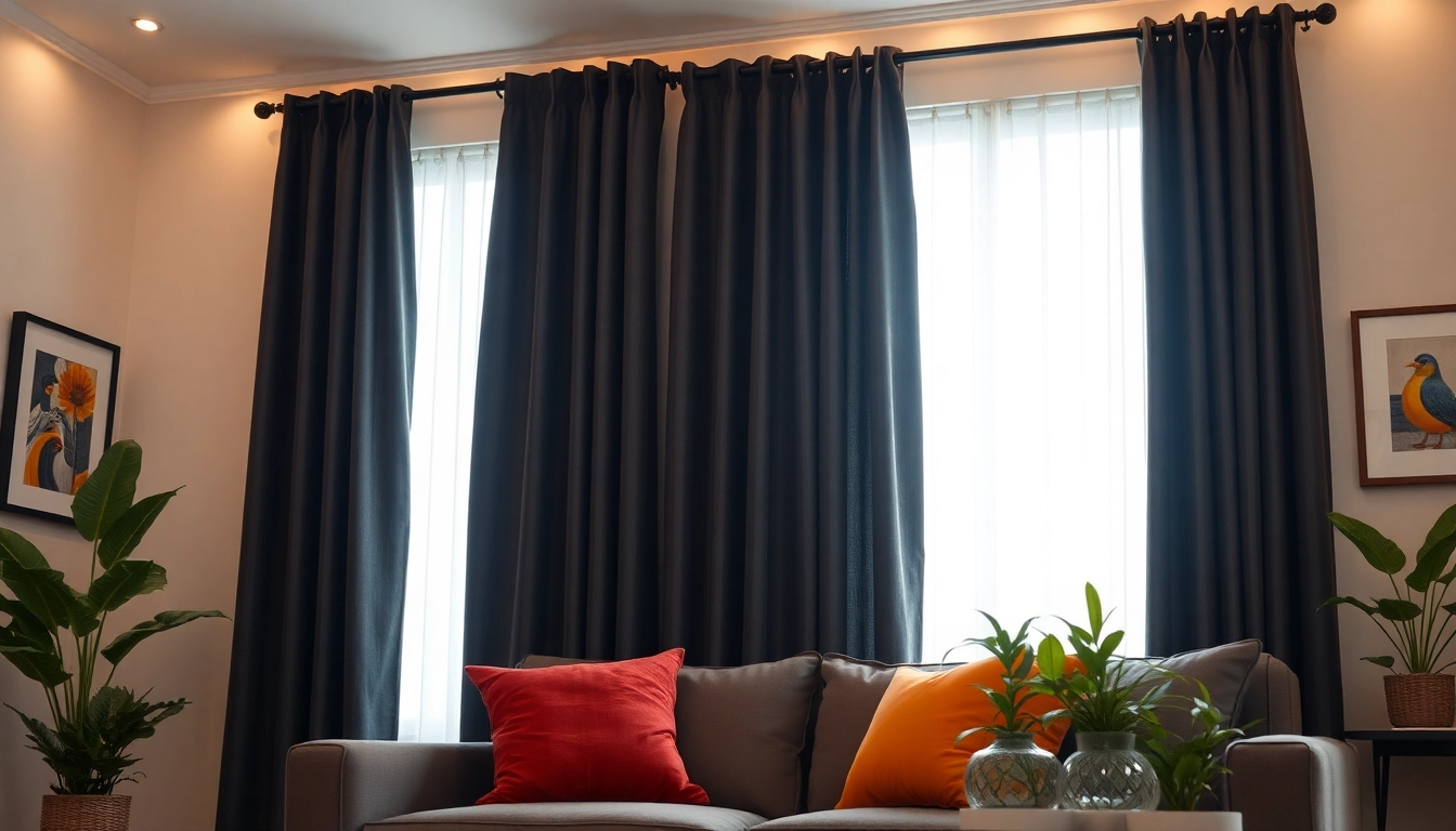 Verduisterende gordijnen in een stijlvolle woonkamer die lichtfilteren voor een gezellige sfeer.