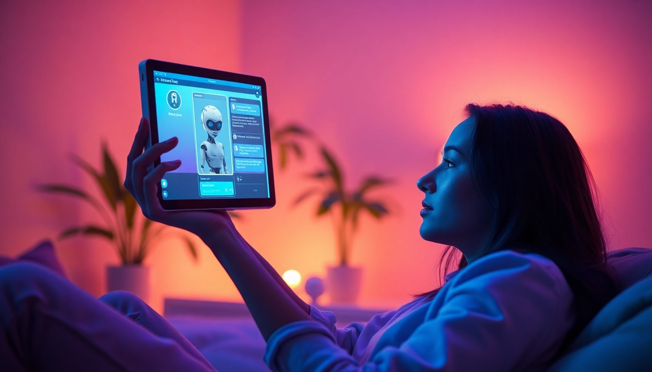 Engaging with a realistic nsfw ai chatbot on a modern device in a cozy setting.