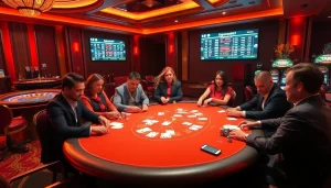 SBOBet players engaging at a thrilling poker table with vibrant chips and cards.