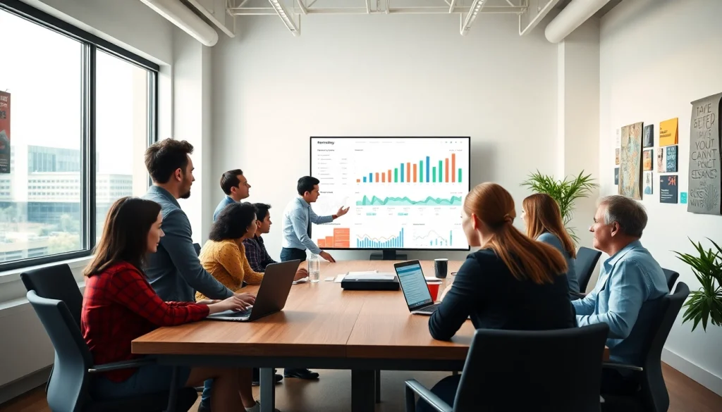 Marketers at https://www.pnmmedia.com collaborating on digital strategies in a vibrant office.