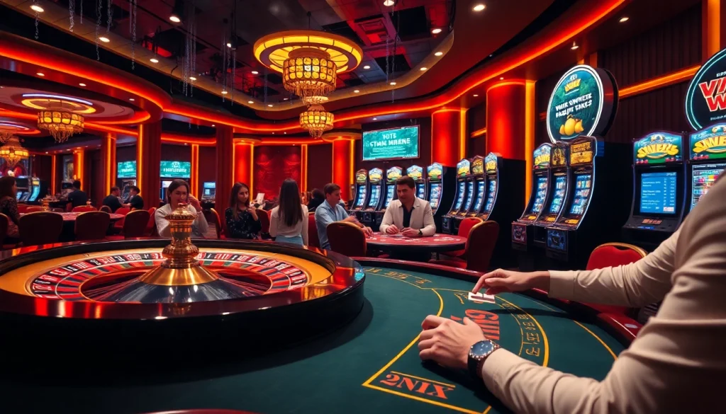 Engaging with the hidden wiki dark web in a vibrant casino setting featuring roulette and poker tables.