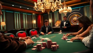 Players engaging in intense poker action at https://mm88.co.in/, showcasing high-stakes excitement and luxury.