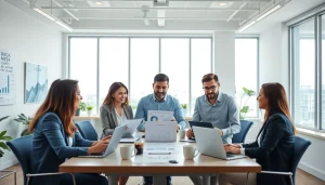 Engaging team strategizing on sales recruitment websites in a modern office environment.