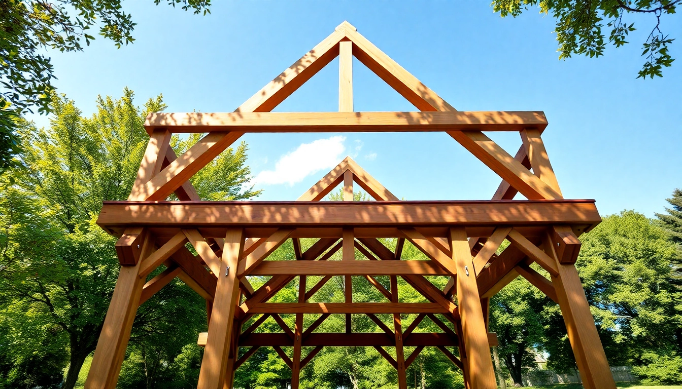 Showcasing timber frame solutions, this serene pavilion highlights intricate woodwork in a natural setting.