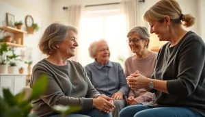 Promoting senior care austin tx with caregivers providing support to seniors in a cozy home environment.