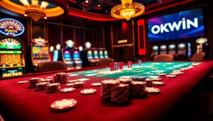 Experience the thrill of gambling with OKWIN at a luxurious casino table loaded with action.