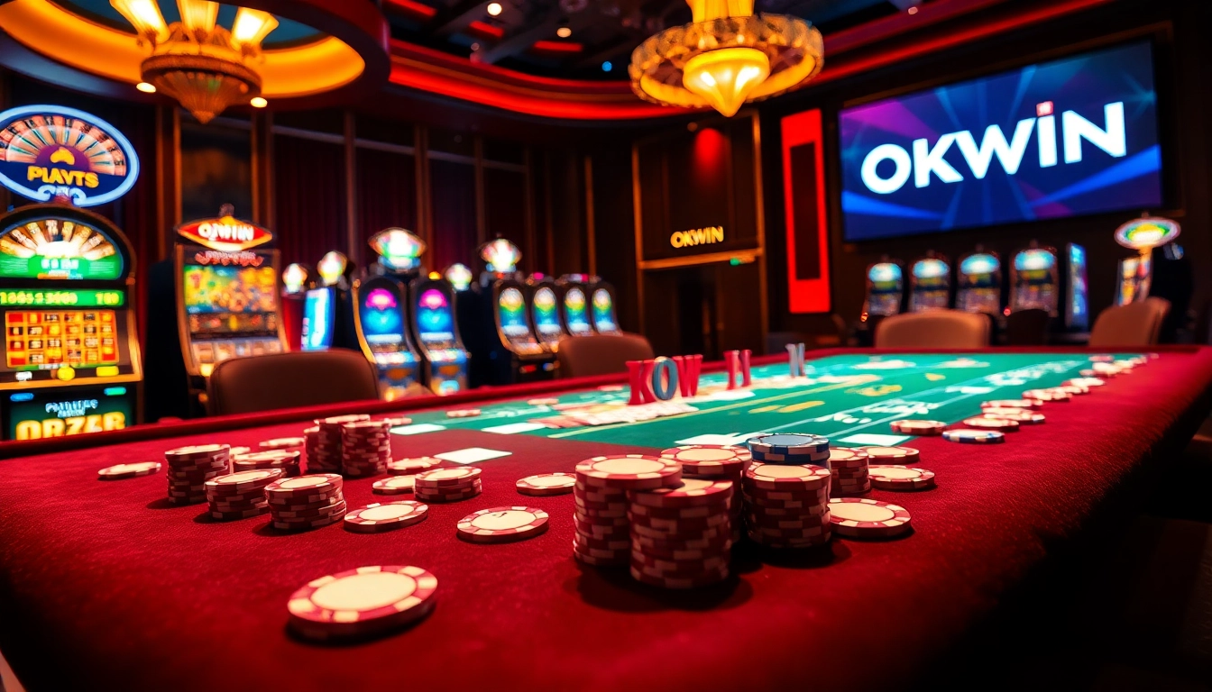 Experience the thrill of gambling with OKWIN at a luxurious casino table loaded with action.