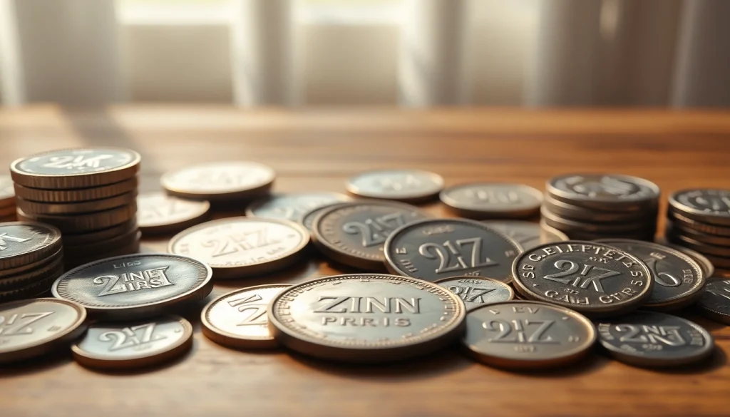 Zinn Preis: Vintage coins displayed prominently for collector interest.