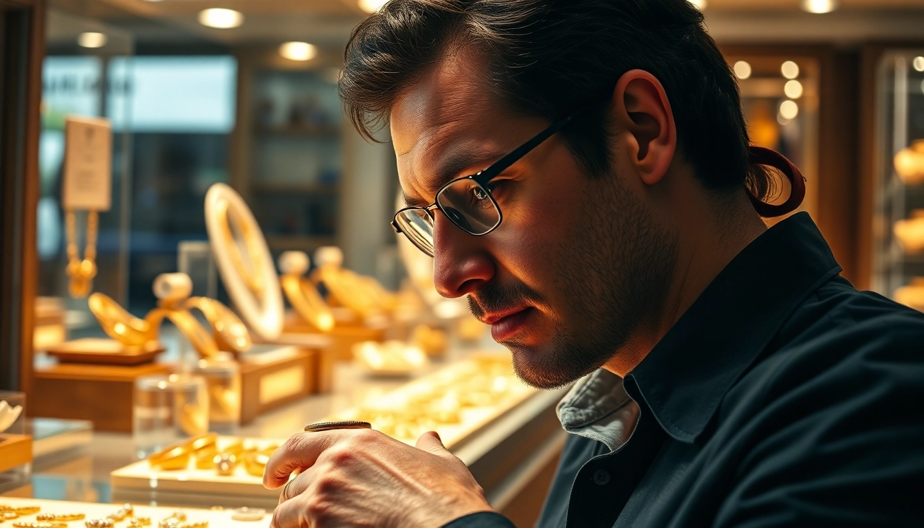 Bewerten von Goldankauf mit professionellem Juwelier in ansprechendem Shop.