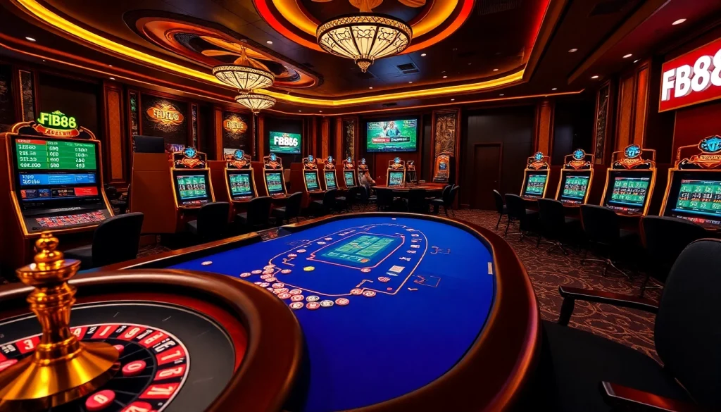 FB88 online casino showcasing vibrant poker action and lively gaming environment.