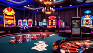 KUWIN betting slips on a luxurious poker table with colorful chips, showcasing a thrilling casino atmosphere.