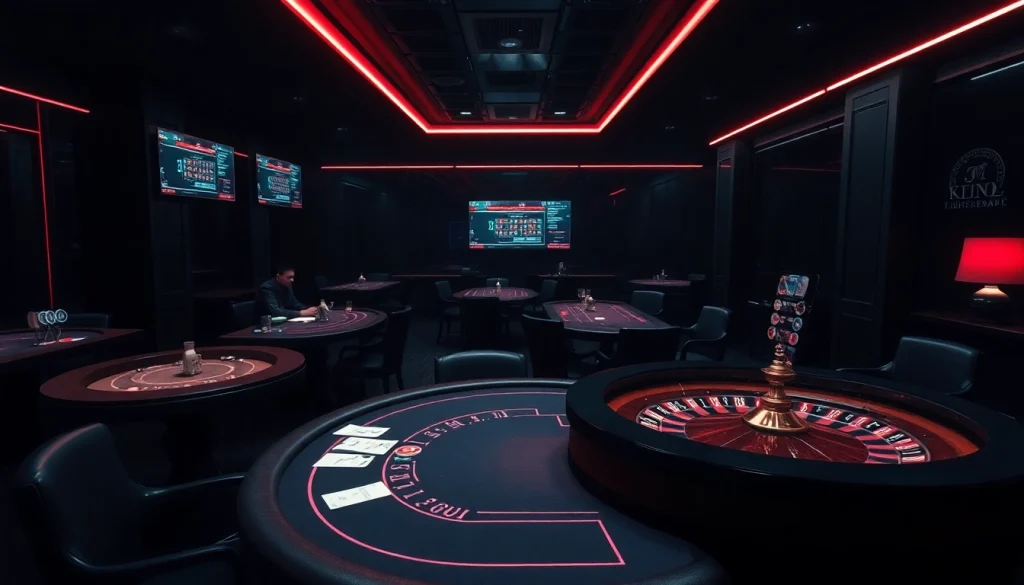 Gamblers at an underground casino exploring hidden wiki dark web connections.