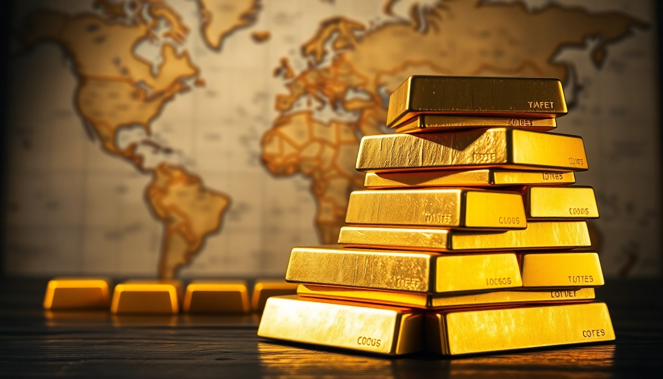 Track the gold price in usa with shimmering gold bars, reflecting light on a rich wooden background.