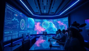 Futuristic studio showcasing creators using porn AI for immersive adult content production