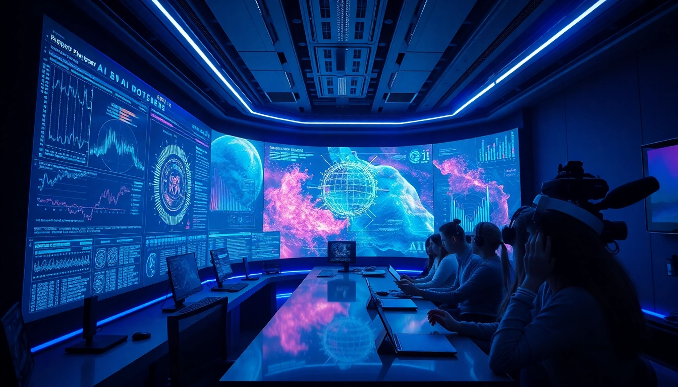 Futuristic studio showcasing creators using porn AI for immersive adult content production