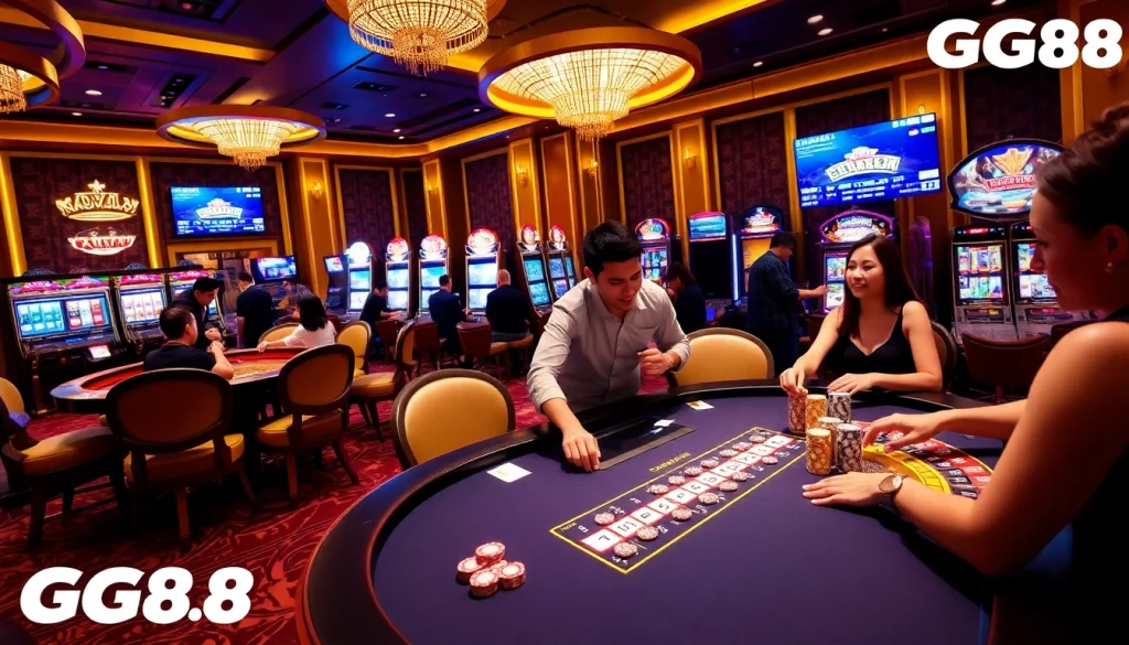 Experience thrilling gameplay at GG88 with vibrant poker tables and exciting slot machines.