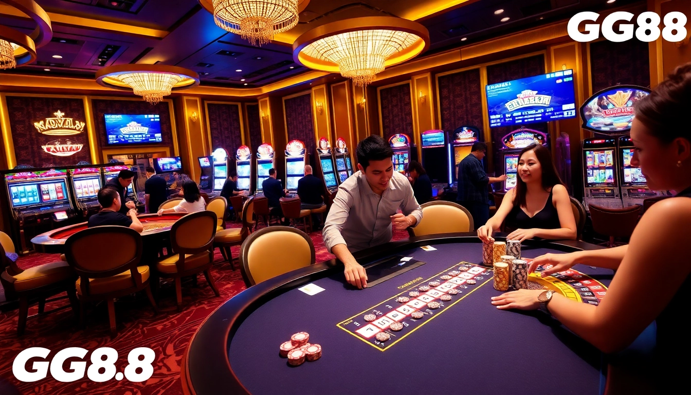 Experience thrilling gameplay at GG88 with vibrant poker tables and exciting slot machines.