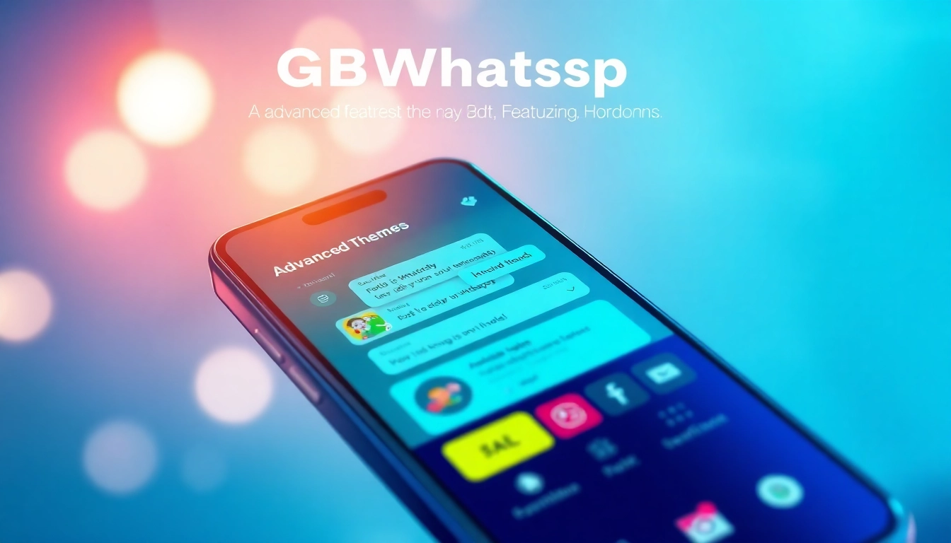 Explore GBWhatsApp features with vibrant themes and customization options on a smartphone.
