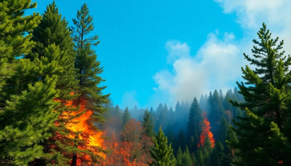 Witness the dynamic wildfire events shaping the forest, illustrating nature's cycle.