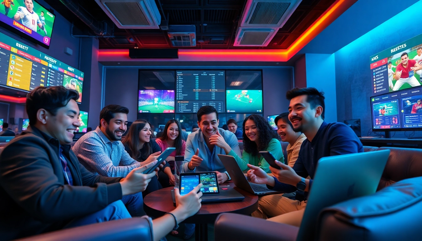 Cảnh chơi game động thể hiện AX88 Bet với người chơi sử dụng thiết bị hiện đại trong một bầu không khí cuốn hút.