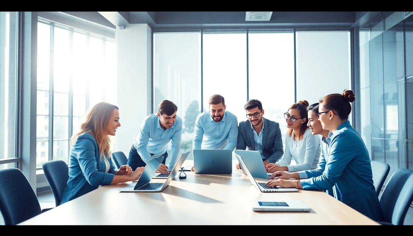 Team strategizing digital solutions with 1cplatform in a modern workspace.