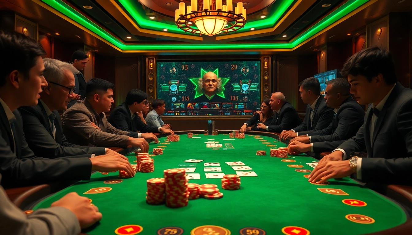 Exciting poker game scene at 789 P casino with vibrant chips and players.