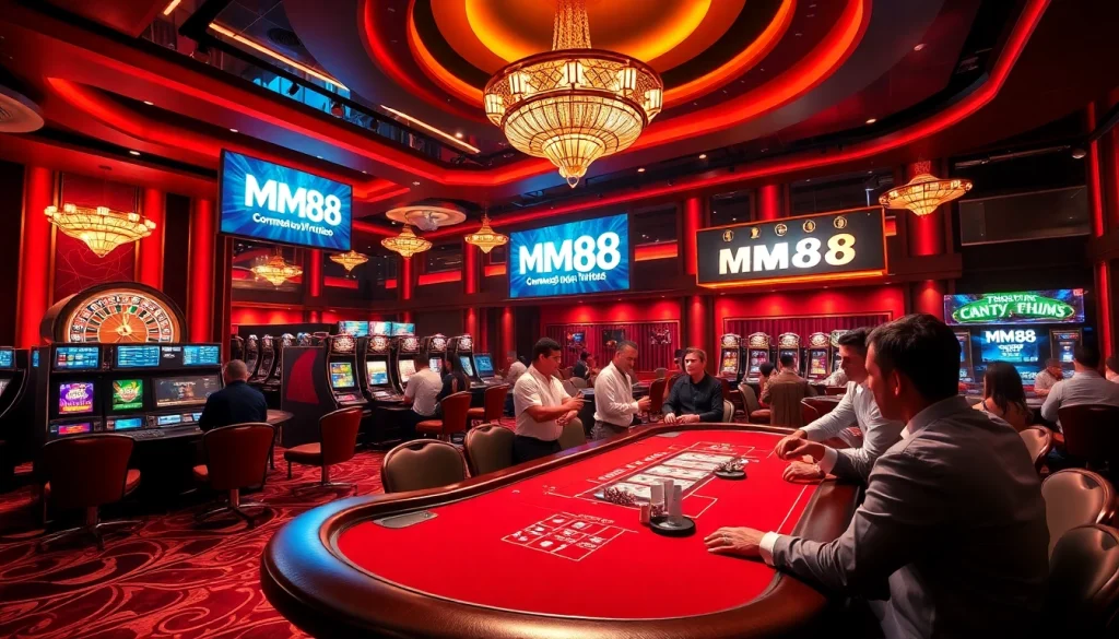 A player enjoying a thrilling win at MM88 casino with vibrant slot machines and a roulette wheel in view.