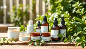 Naudojant ekologiška kosmetika, įrengti natūralūs odos priežiūros produktai su žalumynais.