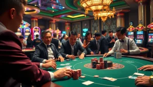 Engaging gamblers at a poker table showcasing Tool xo so sieu toc in a luxurious casino setting.