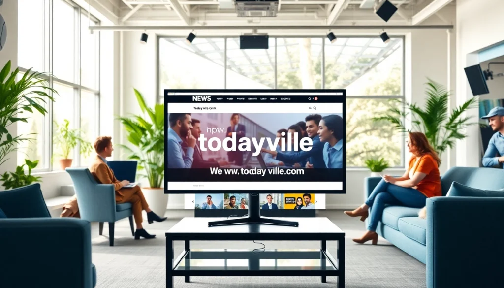 Creating engaging content at https://www.todayville.com, vibrant newsroom with a collaborative atmosphere.