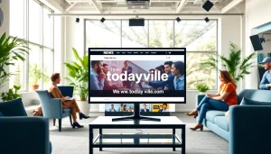 Creating engaging content at https://www.todayville.com, vibrant newsroom with a collaborative atmosphere.